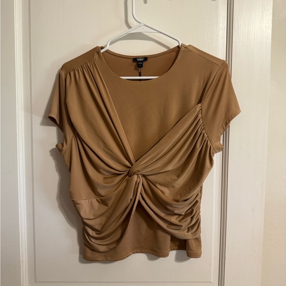 SOLD: Express Tan Twist-Front Body Contouring Shirt NWT - Picture 3 of 8